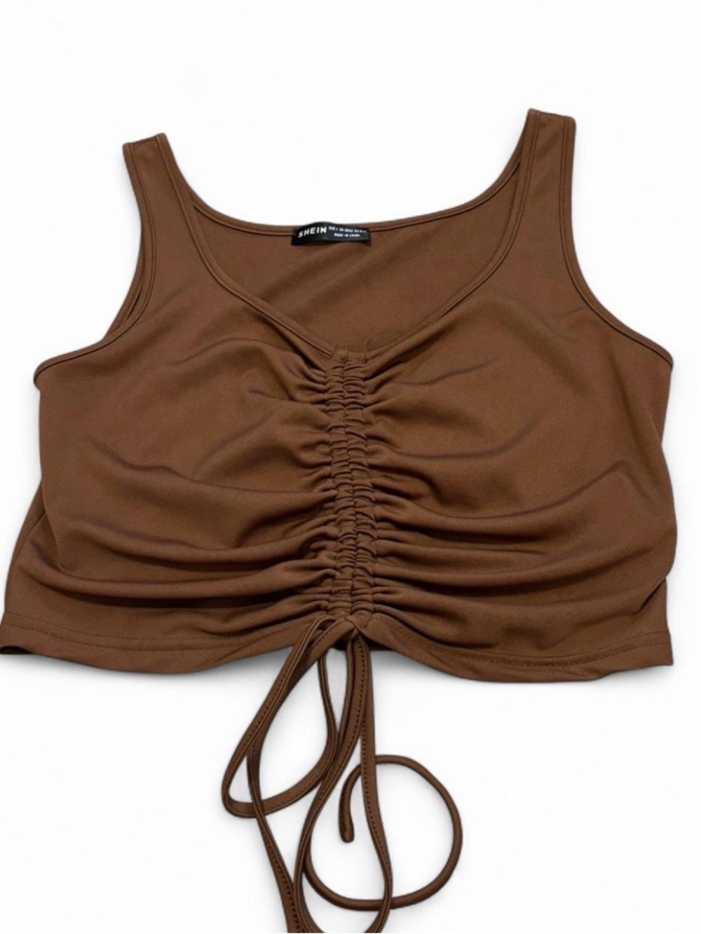 SHEIN Brown Ruched Drawstring Crop Tank